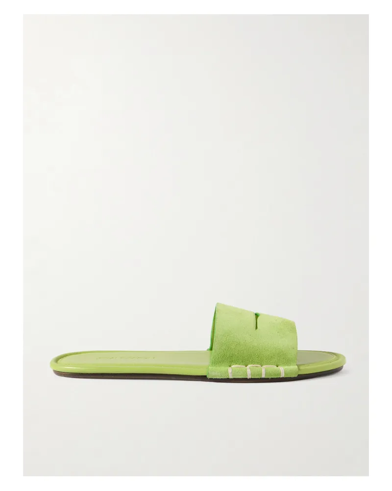 J.W.Anderson Loafer Whipstitched Suede Slides - Green Green