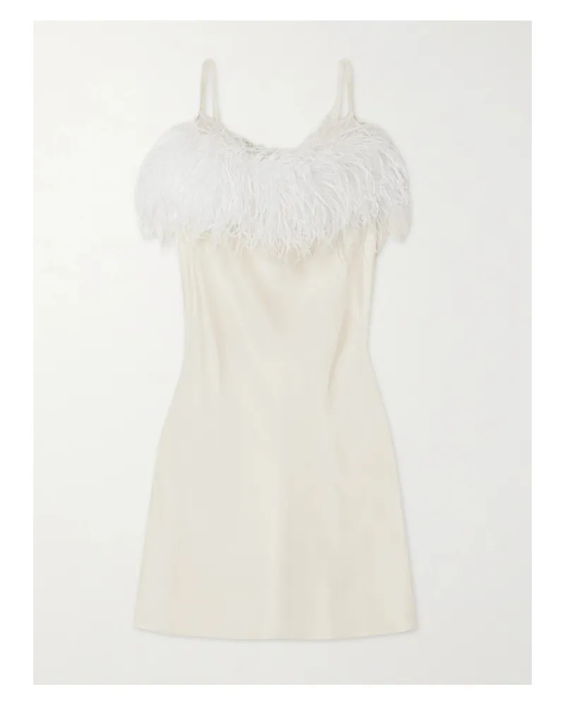 SLEEPER Net Sustain Boheme Minikleid Aus Ecovero™-satin Mit Federn - Weiß Weiß