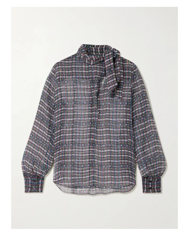 Isabel Marant Geona Schluppenbluse Aus Kariertem Seidenkrepon - Blau Blau