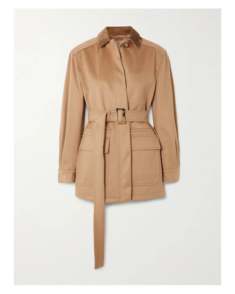 Max Mara Leva Jacke Aus Kamelhaar Mit Cordbesatz Und Gürtel - Braun Braun