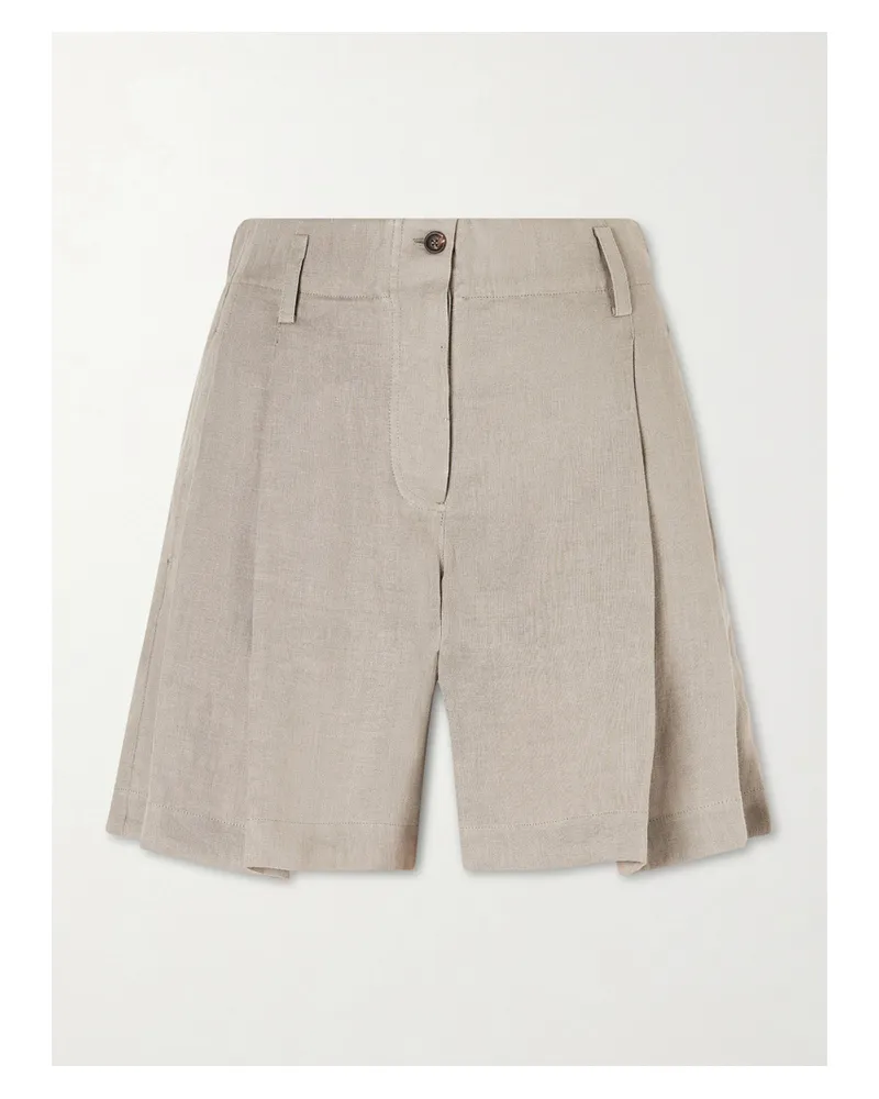 Brunello Cucinelli Pleated Linen Shorts - Green Green
