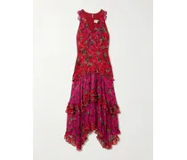 Jolie Tiered Floral-print Chiffon And Crepon Maxi Dress - Pink