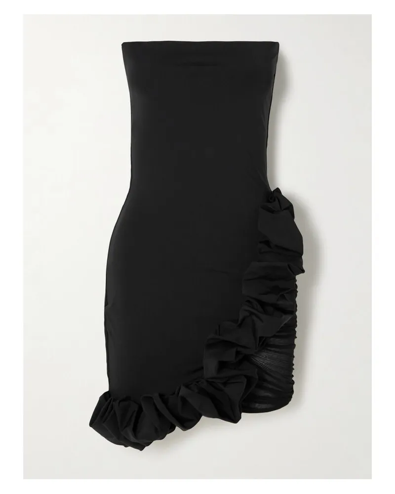 Maygel Coronel Chari Trägerloses Minikleid Aus Stretch-jersey Mit Tüllbesatz Und Rüschen - Schwarz Schwarz