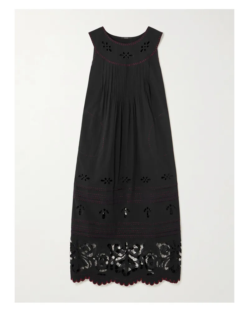 VITA KIN Cleo Pintucked Broderie Anglaise Cotton-batiste Midi Dress - Black Black