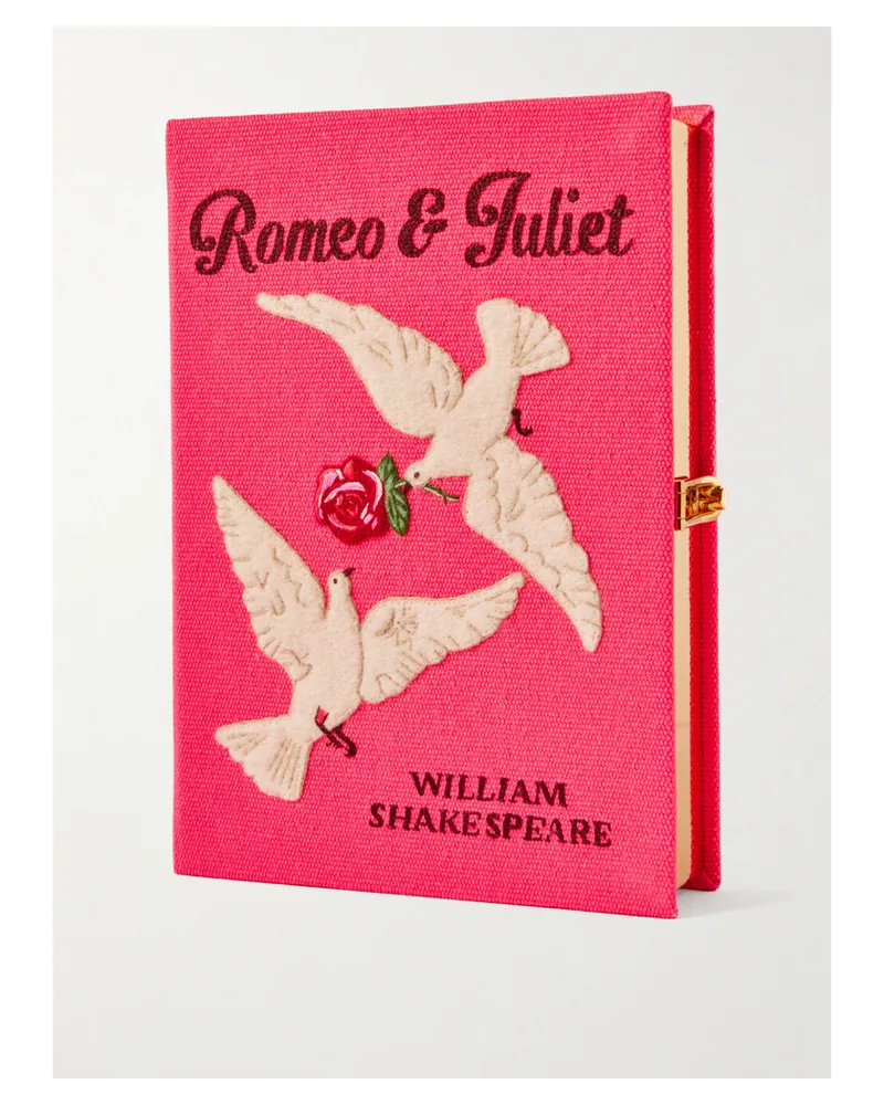 Olympia Le-Tan Romeo & Juliet Embroidered Appliquéd Canvas Clutch - Pink Pink