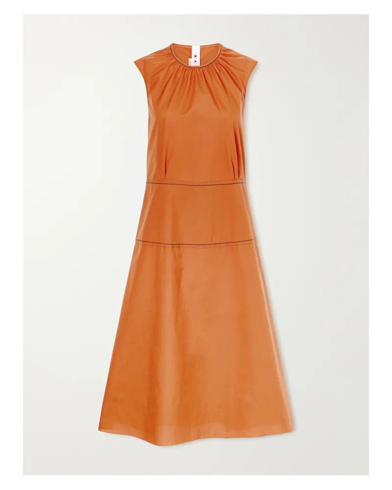 Marni Gathered Cotton-poplin Midi Dress - Orange Orange
