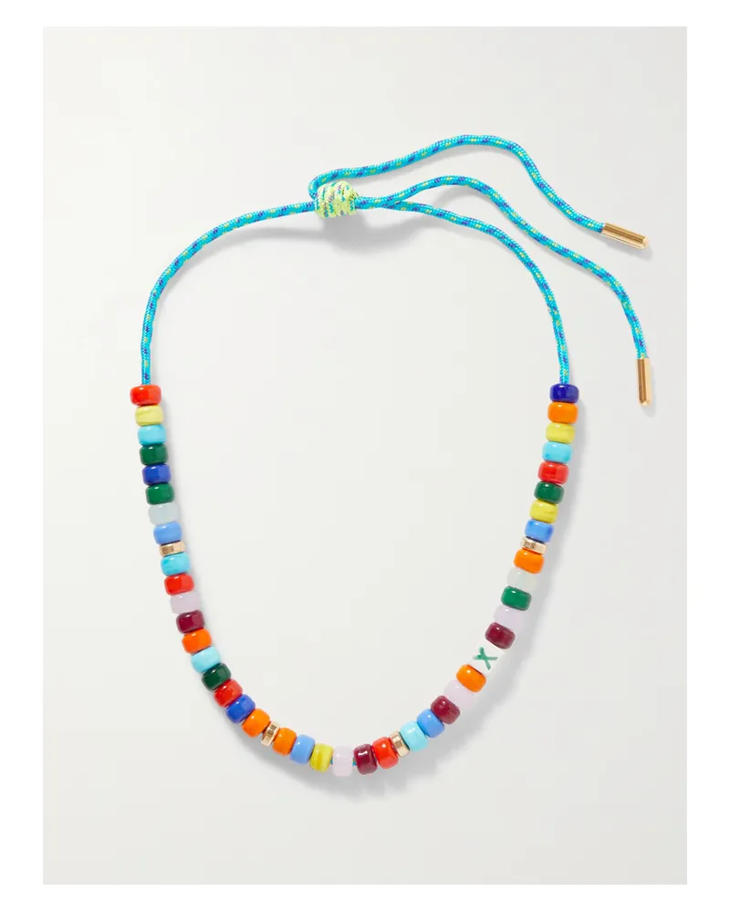 ÉLIOU Buzio Kette Aus Kordel Mit Zierperlen Und Vergoldeten Details - Blau Blau