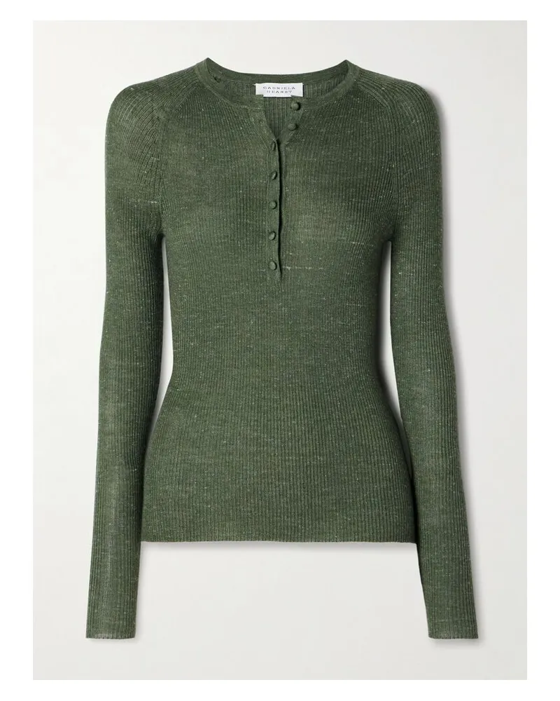 Gabriela Hearst Anges Henley-oberteil Aus Einer Mischung Aus Kaschmir, Seide Und Hanf In Rippstrick - Grün Grün