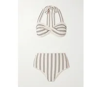 Daylight Twist-front Striped Ribbed Stretch-modal Bikini - Neutrals