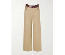 Cut-out Mid-rise Straight-leg Cotton Pants - Neutrals