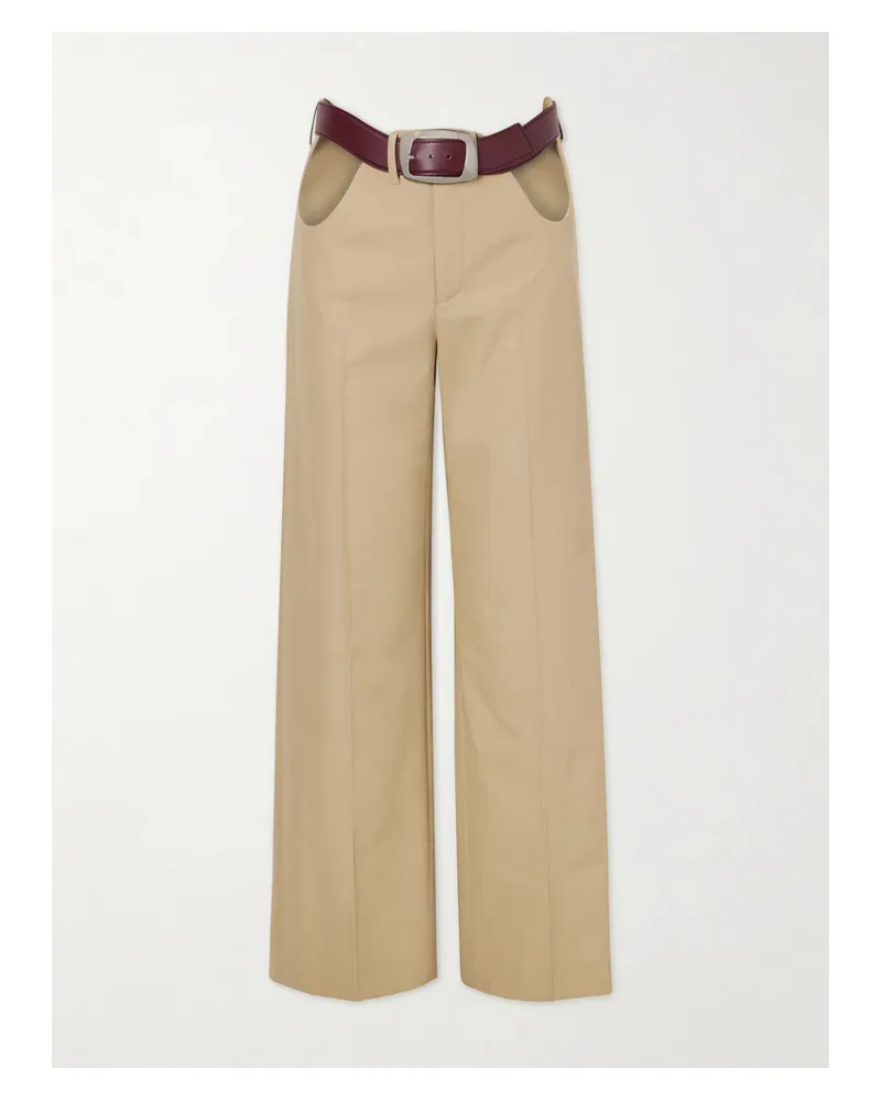 Jean Paul Gaultier Cut-out Mid-rise Straight-leg Cotton Pants - Neutrals Neutrals