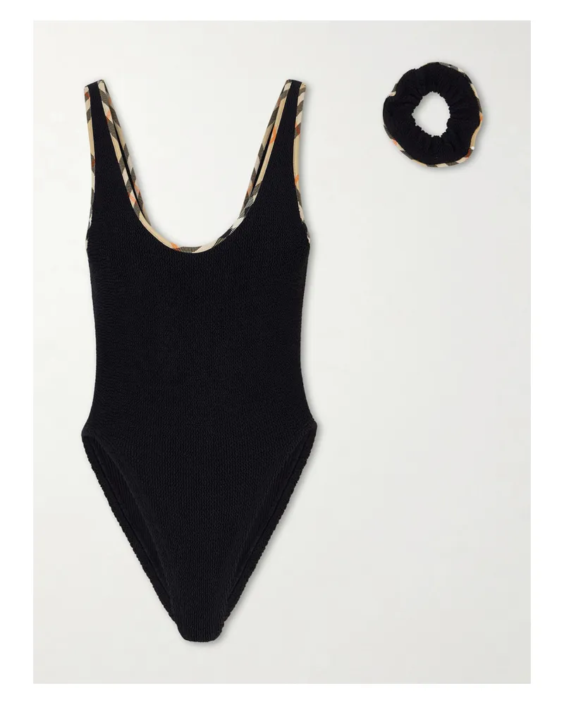 Burberry Hunza G Faye Checked Original Crinkle™ Swimsuit - Black Black