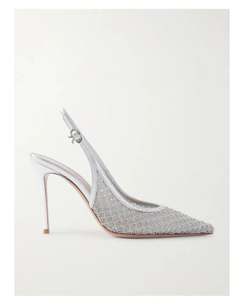 Gianvito Rossi Itaca 95 Slingback-pumps Aus Mesh Mit Metallic-lederbesätzen Und Verzierungen - Silber Silber