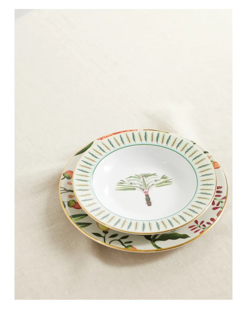 La DoubleJ Libellula Set Aus Zwei Porzellantellern Mit Vergoldeten Details - Weiß Weiß