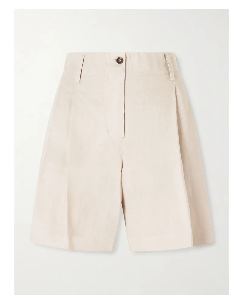 Brunello Cucinelli Pleated Linen Shorts - Neutrals Neutrals