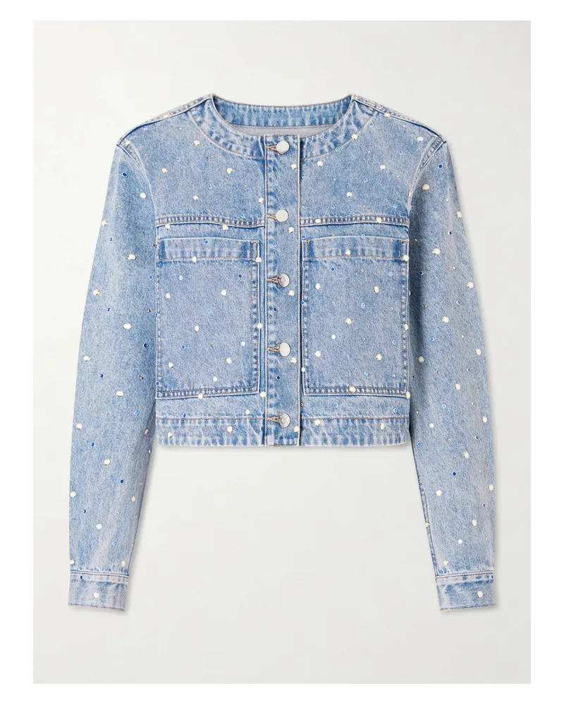 Veronica Beard Lowry Cropped Embellished Denim Jacket - Blue Blue