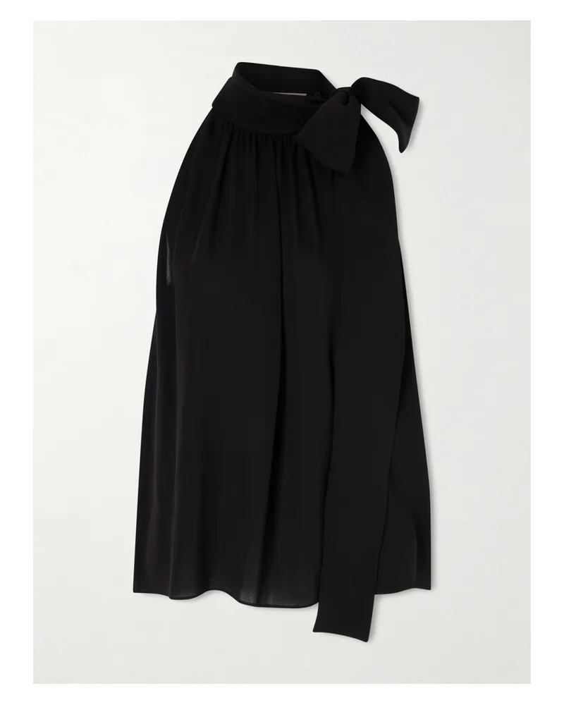 Valentino Garavani Bow-embellished Silk-georgette Top - Black Black