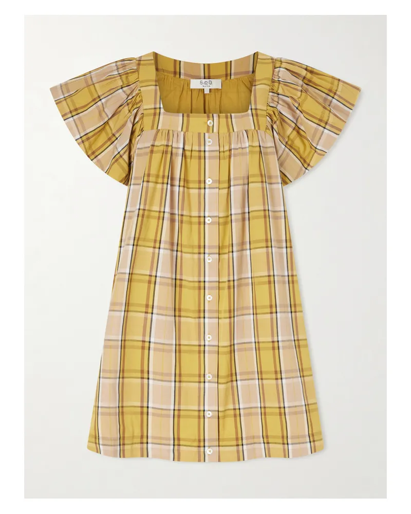 Sea Copeland Plaid Cotton-poplin Mini Dress - Yellow Yellow