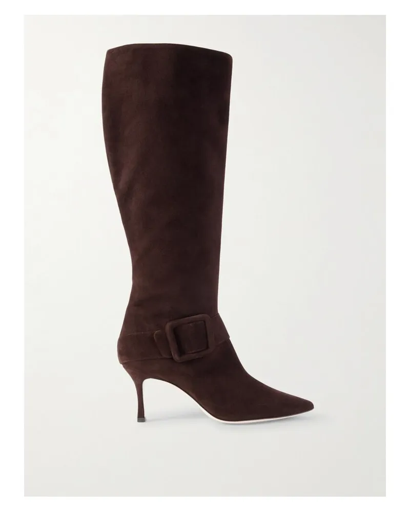 Manolo Blahnik Bayhi 70 Kniehohe Stiefel Aus Veloursleder Mit Schnalle - Braun Braun