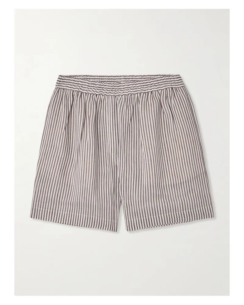 Brunello Cucinelli Shorts Aus Einer Gestreiften Leinen-seidenmischung - Braun Braun
