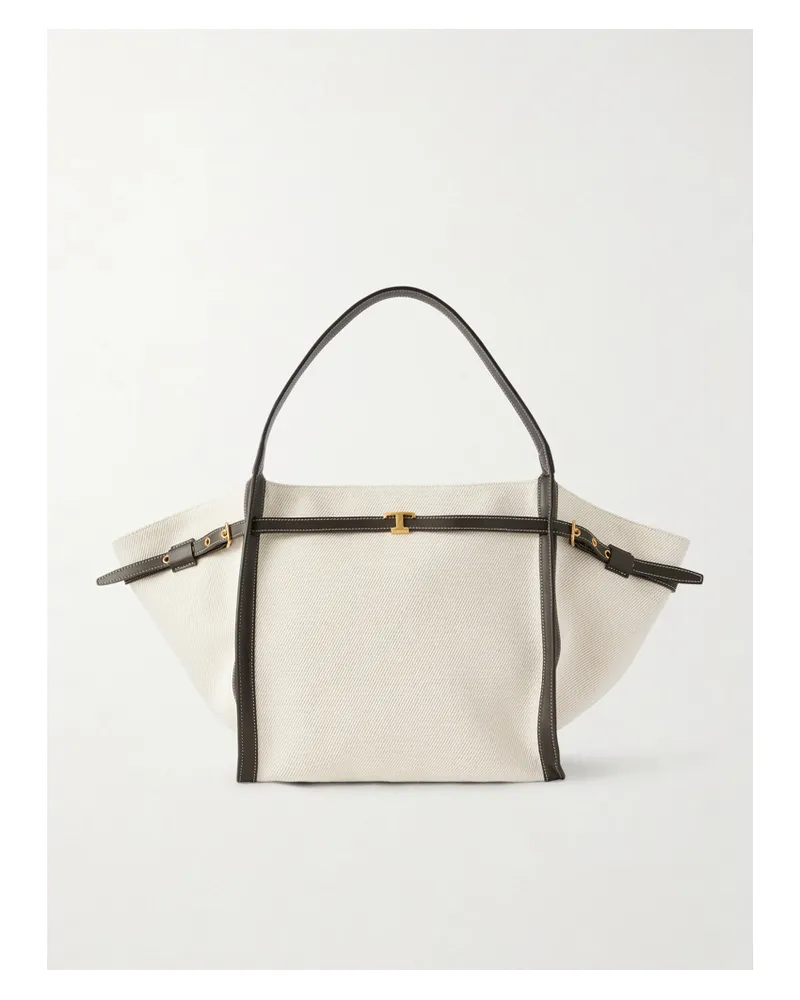 TOD'S Tim Leather-trimmed Canvas Tote - White White