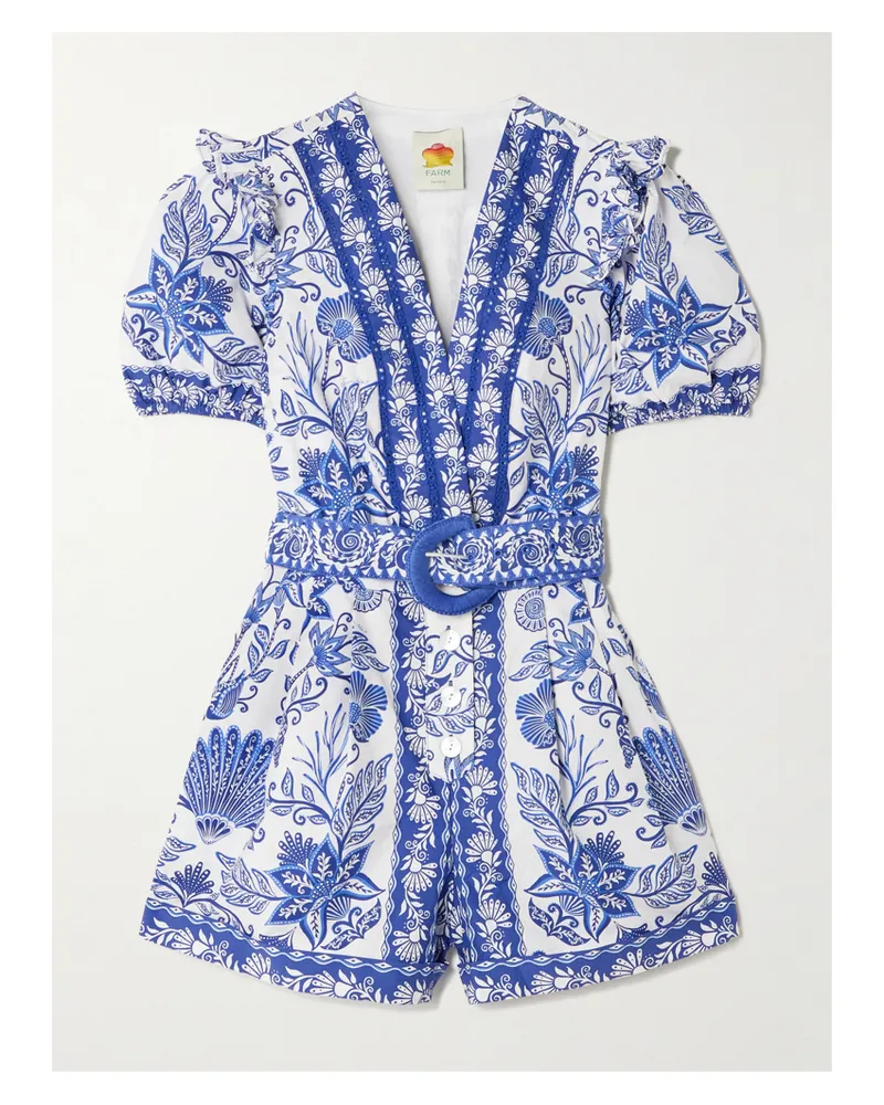 FARM Rio Playsuit Aus Bedruckter Biobaumwolle Mit Gürtel - Blau Blau