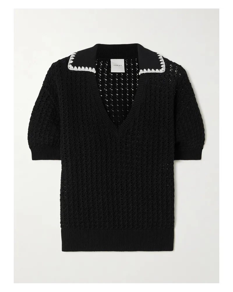 Varley Monte Zweifarbiger Pullover aus Gehäkelter Baumwolle Schwarz
