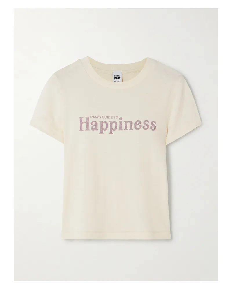 RE/DONE Net Sustain + Pamela Anderson T-shirt Aus Biobaumwoll-jersey Mit Prints - Creme Creme