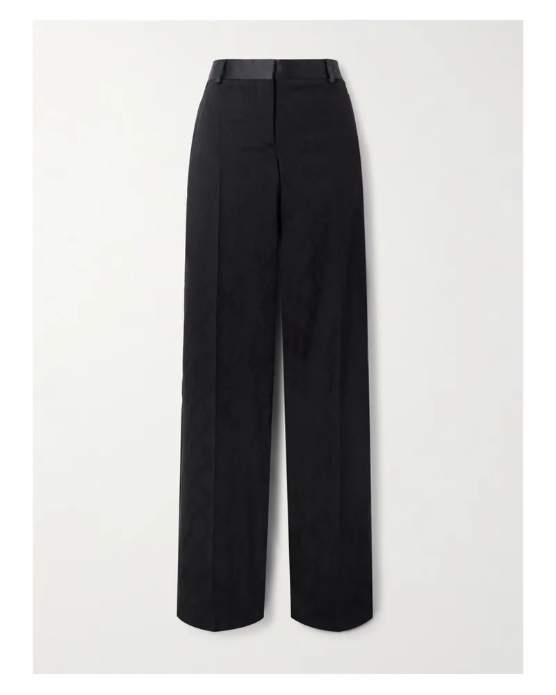 Stella McCartney Hose Aus Woll-jacquard Mit Satinbesatz - Schwarz Schwarz
