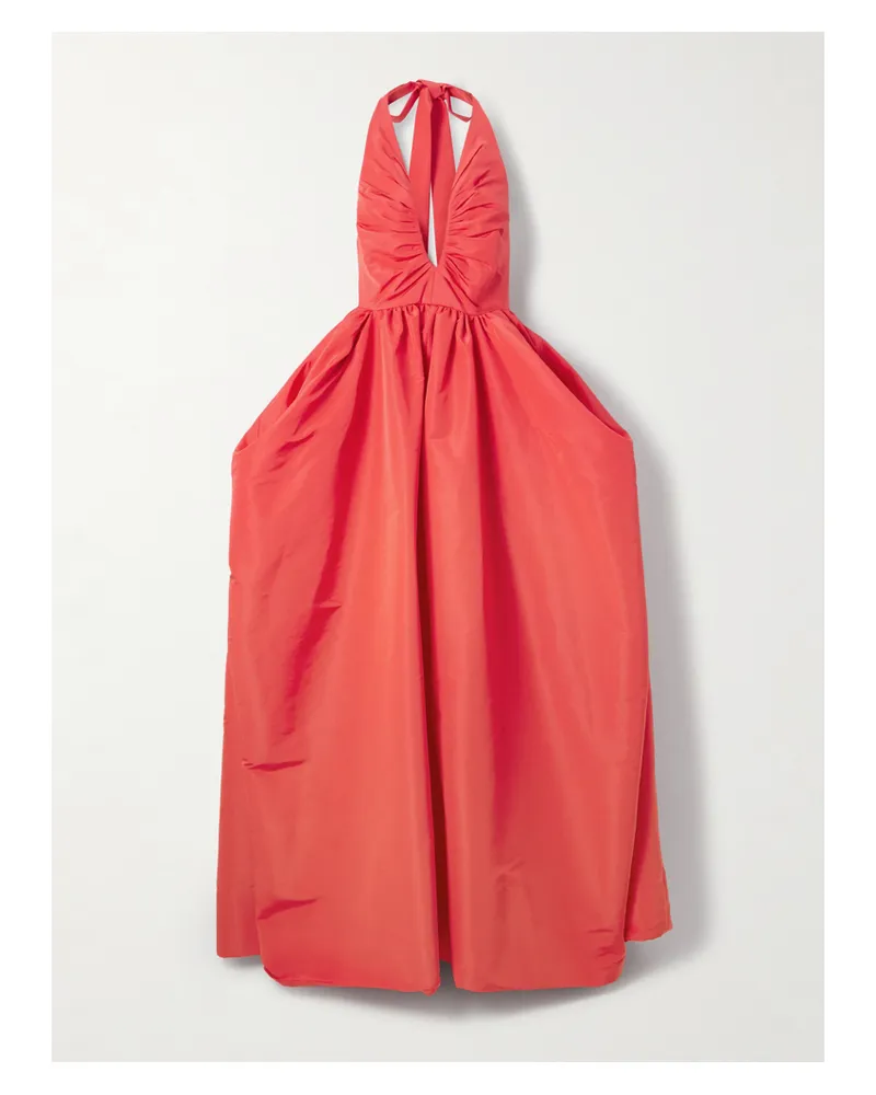 Christopher John Rogers Gathered Silk-faille Halterneck Gown Red