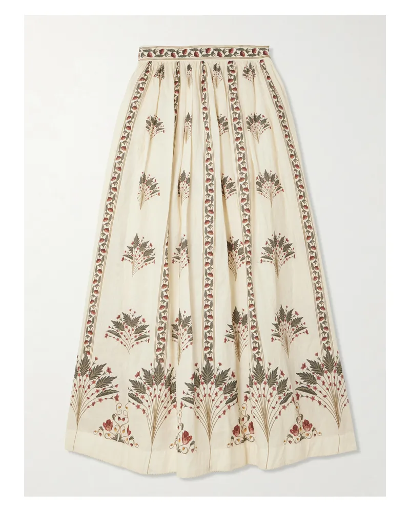 AGUA BENDITA Ocaso Tangelo Andes Pleated Floral-print Linen Maxi Skirt - Multi Multi