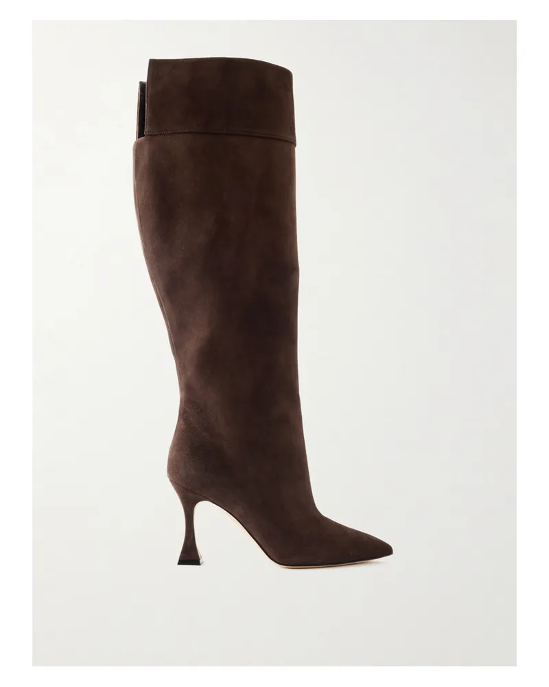 Manolo Blahnik Miralonepla 90 Suede Knee Boots - Brown Brown