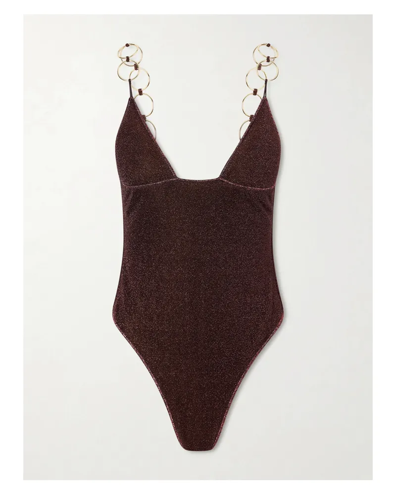Oséree Lumière Embellished Metallic Swimsuit - Brown Brown