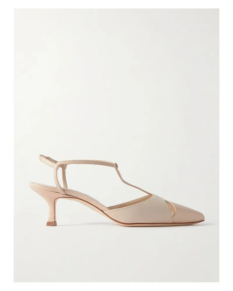 Manolo Blahnik Turgimod 50 Slingback-pumps Aus Leder Und Veloursleder Mit Cut-outs - Creme Creme