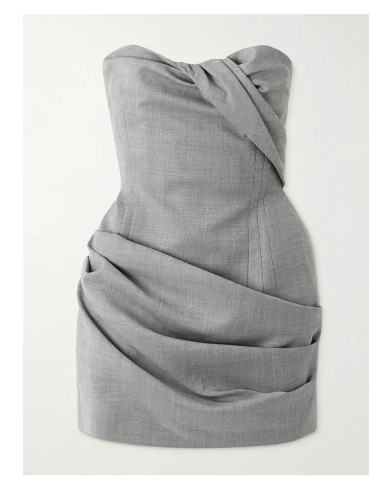 Magda Butrym Trägerloses Minikleid Aus Grain De Poudre Aus Einer Wollmischung Mit Raffungen - Grau Grau