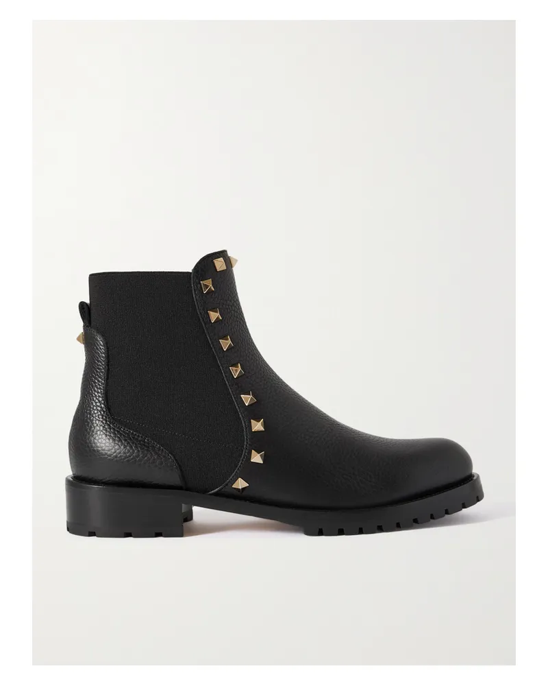 Valentino Garavani Valentino Garavani Rockstud Beatle Chelsea Boots Aus Strukturiertem Leder - Schwarz Schwarz