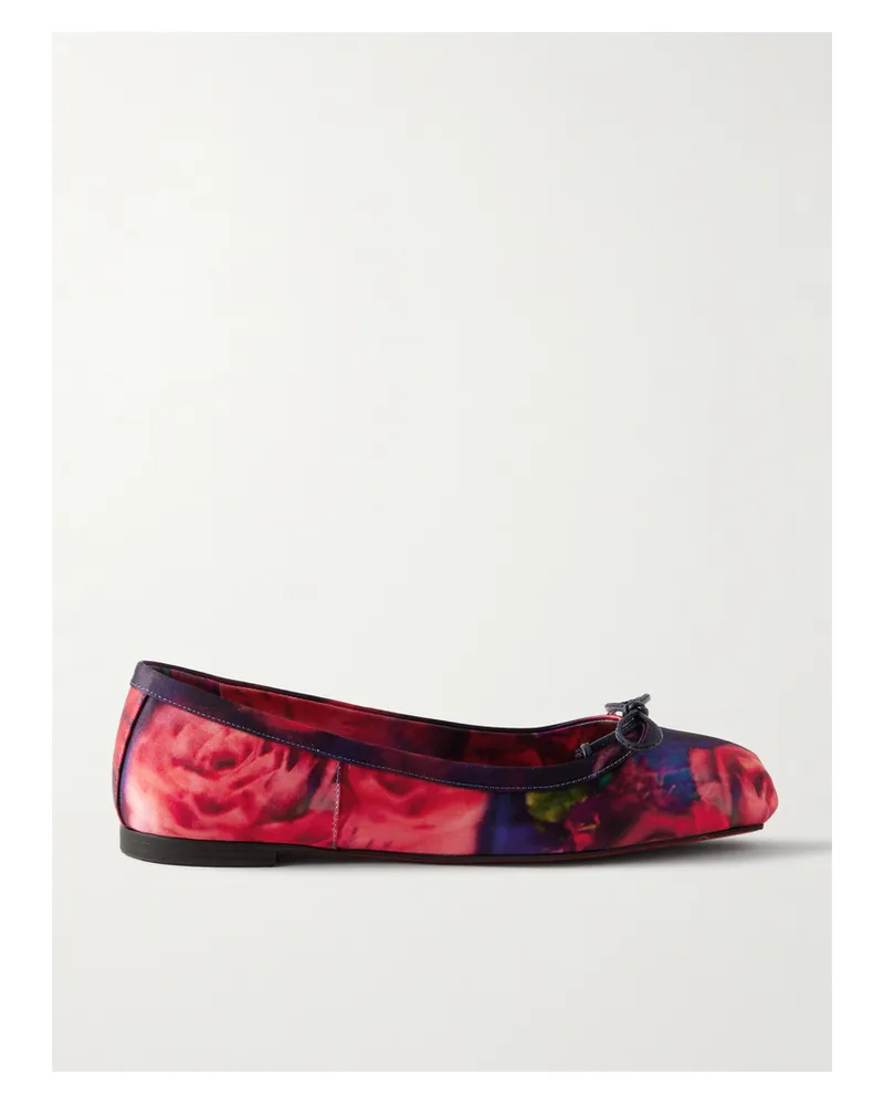 Christian Louboutin Mamadrague Bow-detailed Floral-print Satin-crepe Ballet Flats - Red Red