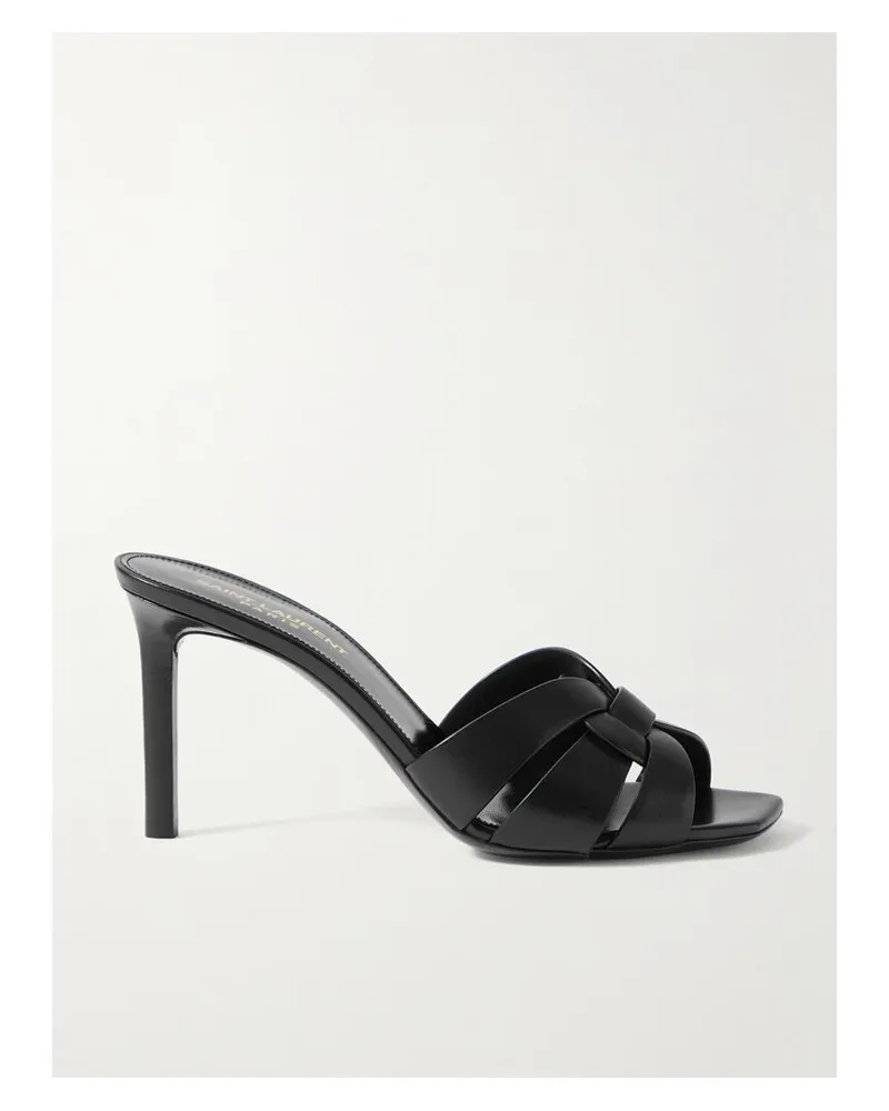 Saint Laurent Tribute Mules Aus Leder In Flechtoptik - Schwarz Schwarz