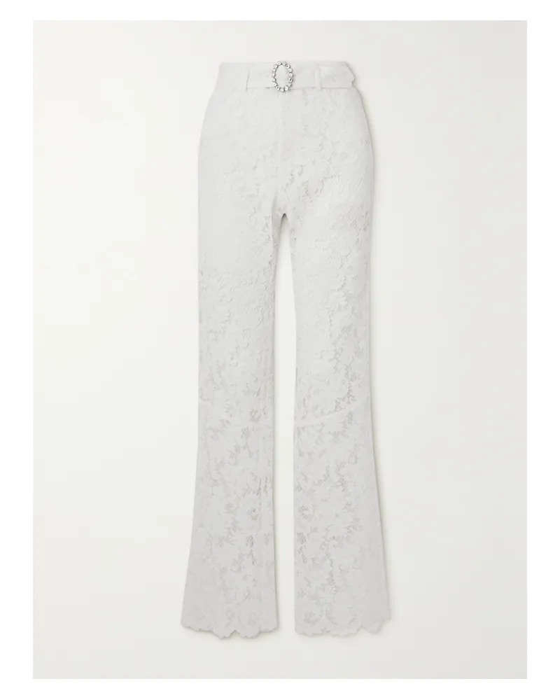 Alessandra Rich Schlaghose Aus Spitze Aus Einer Baumwollmischung Mit Kristallen Und Gürtel - Weiß Weiß
