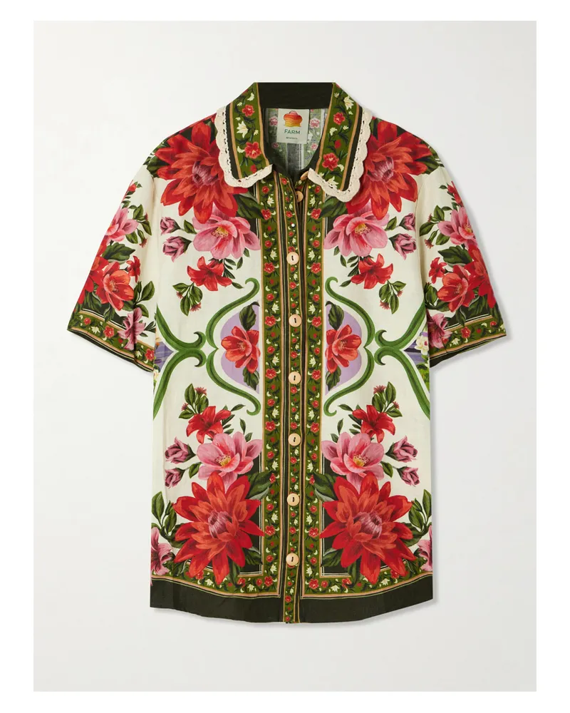FARM Rio Wonder Rio Hemd Aus Einer Bedruckten Leinenmischung Mit Häkelbesatz - Weiß Weiß