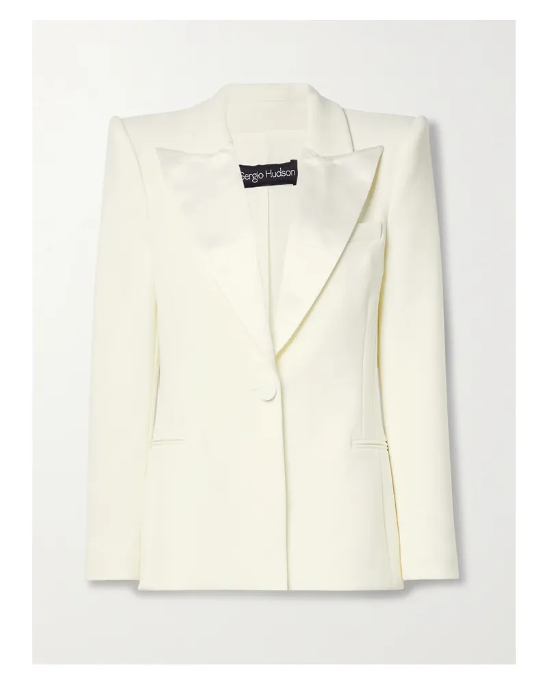 Sergio Hudson Blazer Aus Crêpe Aus Einer Wollmischung Mit Satinbesätzen - Elfenbein Elfenbein