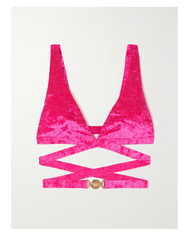 Versace Medusa Biggie Bikini-oberteil Aus Stretch-samt - Pink Pink