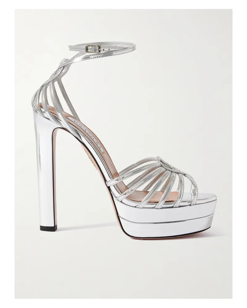 Aquazzura Sweetheart 130 Plateausandalen Aus Metallic-leder - Silber Silber