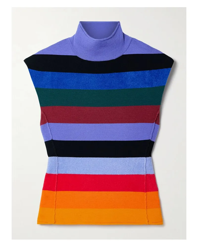 Christopher John Rogers Ärmelloser Rollkragenpullover Aus Einer Gestreiften Wollmischung - Mehrfarbig Mehrfarbig
