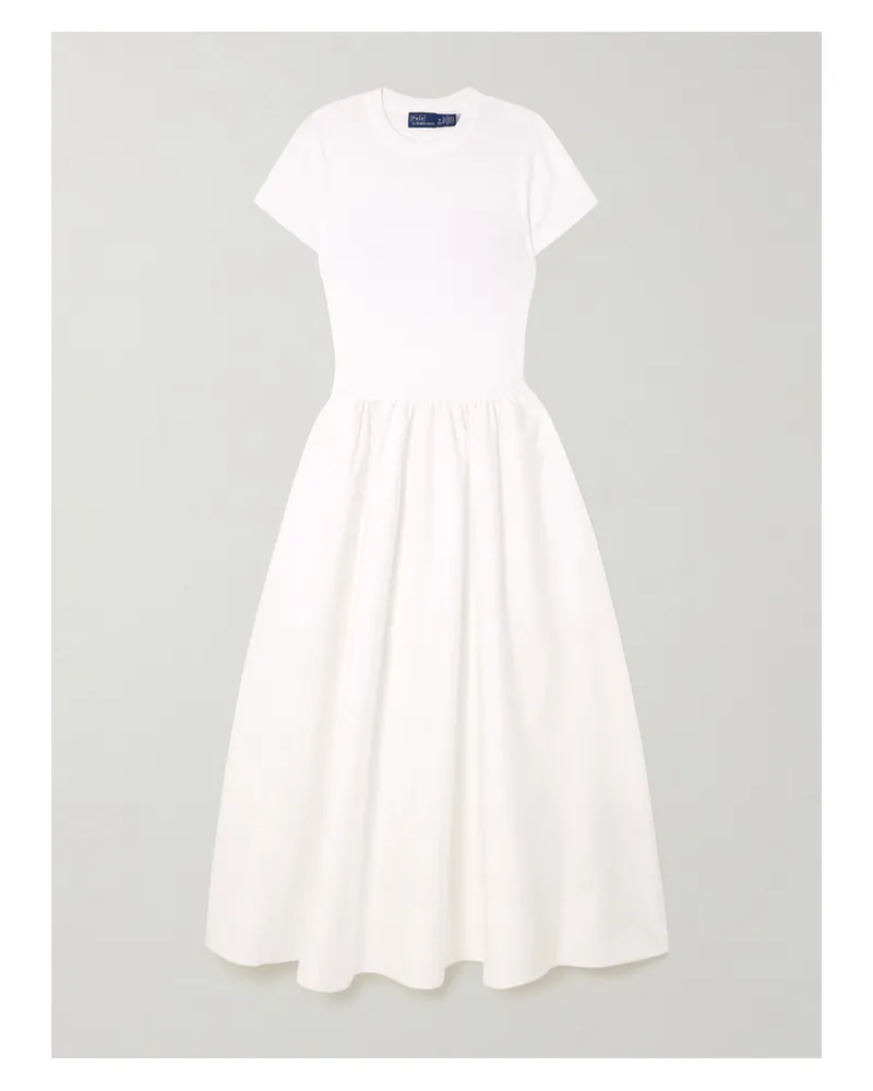 Ralph Lauren Midikleid Aus Baumwoll-jersey Und Popeline - Weiß Weiß