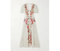 Lea Polka-dot Floral-print Silk-jacquard Midi Dress - Neutrals