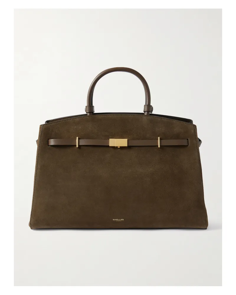 DeMELLIER The Hudson Leather-trimmed Suede Tote - Brown Brown