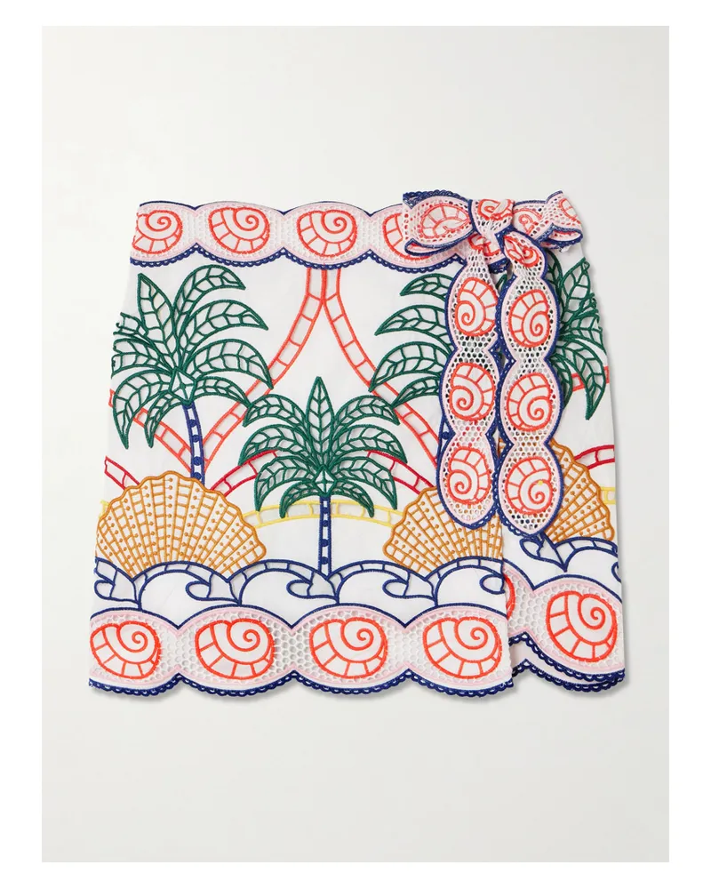 FARM Rio Minirock Aus Baumwolle Mit Richelieu-stickereien Und Wellenkanten - Weiß Weiß