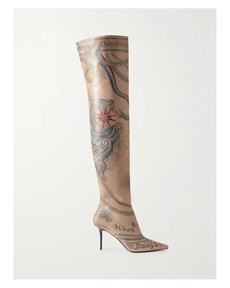 Jimmy Choo Jean Paul Gaultier 90 Kniehohe Stiefel Aus Bedrucktem Leder - Neutral Neutral