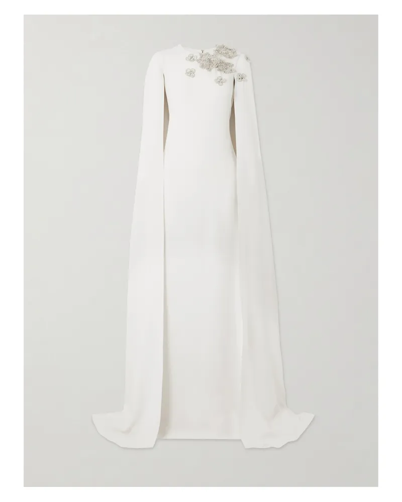 Zuhair Murad Robe Aus Cady Mit Cape-effekt Und Kristallen - Weiß Weiß